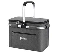 Pynhoklm® 30 L Shopping Basket with Cooling Function, Carry Basket, Foldable Picnic Basket with Lid, Folding Basket, Thermal Basket, Insulated Bag, Foldable Shopping Bag with Aluminium Frame, Sturdy
