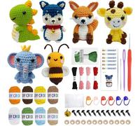 PYOCRD 6 Pack Crochet Kit for Beginners, Amigurumi Crochet Animal Kits for Adults with Step-by-Step Videos Tutorials, Great Gifts for Beginner (Dinosaurs, Huskies, Foxes, Giraffes, Elephants, Bees)
