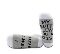 PYOUL 1 Pair Fart Joke Gift Fart Socks I Didn't Fart My Butt Blew You A Kiss Socks Poop Gift (A Kiss grey long red 1 Pair EU)