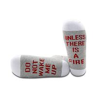 PYOUL 1 pair Firefighter Gift Firefighter Socks Fireman Gift Do Not Wake Me Up Unless There Is A Fire Socks (Is A Fire grey long 1 Pair EU)