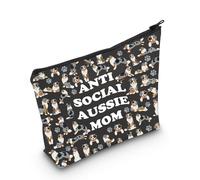 PYOUL Australian Shepherd Lover Gift Antisocial Aussie Mom Makeup Bag Aussie Owner Cosmetic Bag Who Loves Aussies Gift (Aussie Mom Bag)