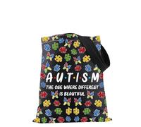 PYOUL Autism Puzzle Shopping Bag Autism the One Where Different Is Beautiful Tote Bag Autism Awareness Shoulder Bag Autism Gift (Autism Tote EU)