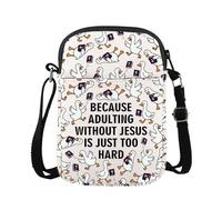 PYOUL Bible Verse Saying Merch Because Adulting Without Jesus Is Just Too Hard Crossbody Bag Christian Gift Jesus Gift (Just Too Hard CB EU)