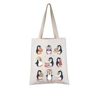 PYOUL Book Lover Gift Penguin Reading Design Tote Bag Penguin Lover Handbag Reader Reading Bookish Gift (Penguin Reading Tote)
