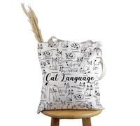 PYOUL Cat Lover Gift Cat Language Tote Bag Cat Mom Handbag Who Loves Cats Gift Kitty Merch (Cat Language Tote)