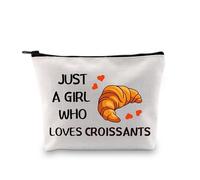 PYOUL Croissant Lover France Gift Who Loves Croissants Makeup Bag Baker Bread Lover Cosmetic Bag Baking Lover Gift (Who Loves Croissants B)