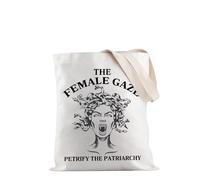 PYOUL Funny Feminist Witch Shopping Bag the Female Gaze Petrify the Patriarchy Tote Bag Equality Tote Bag Women's Rights Gift (Female Gaze Tote EU)