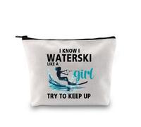 PYOUL Funny Water Ski Gift I Know I Waterski Like A G-IRL Try to Keep UP Makeup Bag Water Skier Athletes Cosmetic Bag Water Sport Lover Gift (I Waterski Bag)