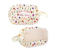 PYOUL Gardener Gift Who Loves Tulips Clear Makeup Bag Spring Vibes Travel Toiletry Bag Floral Lover Merch Gift (Who Loves Tulips MB)