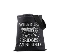 PYOUL Halloween Shoulder Bag Will Burn Sage and Bridges As Needed Tote Bag Burn the Patriarchy Merchandise Witch Vibes Gift (As Needed Tote EU)