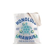 PYOUL Hawaii Merchandise Honolulu Hawaii Est 1850 the Aloha STATE Tote Bag Hibiscus Flower Gift Hawaii Turtle Gift Aloha State Gift (Honolulu Hawaii Tote EU)