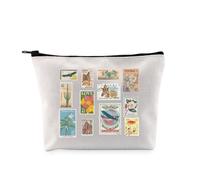 PYOUL Stamps Lover Inspired Gift Colorful Stamps Makeup Bag Postage Stamp Cosmetic Bag Flower Stamps Lover Gift (Colorful Stamps Bag)