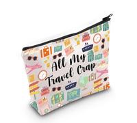 PYOUL Travel Lover Gift All My Travel Crap Makeup Bag Adventure Lover Zipper Cosmetic Bag Traveler Themed Gift World-Wide Traveler Zipper Travel Bag (My Travel Crap B)