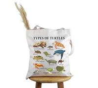 PYOUL Turtle Lover Gift Types Of Turtle Tote Bag Turtle Fan Handbag Marine Biology Gift (Types Of Turtle Tote)