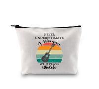 PYOUL Ukulele Lover Gift Never Underestimate A Woman Who Plays Ukulele Makeup Bag Ukulele Player Cosmetic Bag Musician Gift (Who Plays Ukulele Bag)