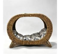 PyramDFC Handmade willow woven cat and dog cages with thick, soft, removable, and washable mats(BROWN,round)