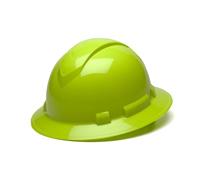 Pyramex Ridgeline Full Brim Hard Hat, 4-Point Ratchet Suspension, Hi-Vis Lime