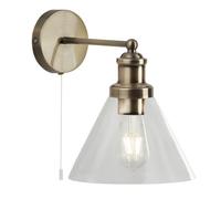 pyramid 1 light glass shade wall light in antique brass