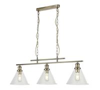 pyramid 3 lights glass shade pendant light in antique brass