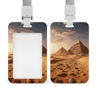 Pyramid Africa Desert Badge Holder with Lanyard - Waterproof Hard Plastic ID Card Holder Professional Name Tag Vertical ID Card Name Badge for Office Nurse Doctor Teacher