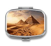 Pyramid Africa Desert Pill Box 2 Compartment - Small Metal Medicine Organizer Portable Pill Case for Purse Pocket Travel Vitamin Organizer for Men Women, BPA-Free