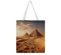 Pyramid Africa Desert Tote Bag, Aesthetic Canvas Tote Bag Reusable Grocery Shopping Bag for Women Men