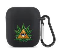 Pyramid All-Seeing Eye Weed Leaf Headphone Case Suitable for Airpods 1&2 | Bluetooth Headset Cover,Hard Shell,Shockproof,Earphone Cover,Protective Case