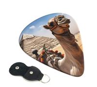 Pyramid Camel Guitar Picks 6 Pack with Leather Guitar Pick Holder Keychain, Plectrum Key Fob Cases Bag, Abstract Art Plectrum for Acoustic Electric Guitar, Ukulele 0.71mm