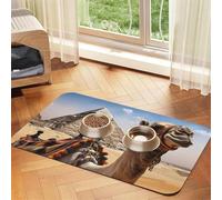 Pyramid Camel Pet Feeding Mat Absorbent Pu Leather Dog Cat Food Mats Contain Spills Protects Floors, Anti-Slip Rubber Backing Dog Bowl Mats Easy Clean Pet Placemats 40x60cm