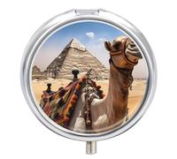 Pyramid Camel Pill Box 3 Compartment Small Pill Case with Mirror for Purse & Pocket Travel Medicine Organizer Daily Medication Container Portable Pillbox Metal Medicine Box Round Meds Case