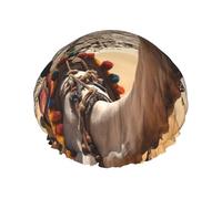 Pyramid Camel Shower Cap for Women Men Large Reusable Shower Bonnet Double-Layer Waterproof Bath Caps Elastic Band Hair Hat for All Hairstyles, Travel-Friendly