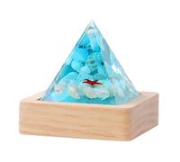 Pyramid Crystal Ornament, LED Wooden Display Base, Resin Pyramid Art, Pyramid Ornament - Sea Turtle/Jellyfish Pyramid Night Light, Epoxy Resin Night Light