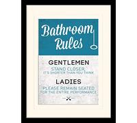 Pyramid International Bathroom Rules Memorabilia Art Print, MDF, Multi-Colour, 30 x 40 cm