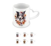 Pyramid International, Border Collie Mug, Coffee and Hot Chocolate Ceramic Mug, Heart Shaped Handle, Watercolour Love My Dog Collection, 11oz / 315ml, One Size, White