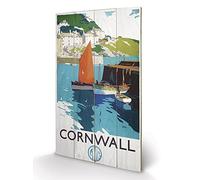 Pyramid International Cornwall Boats Wood Print, Multi-Colour, 45 x 76 cm