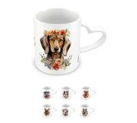 Pyramid International, Dachshund Mug, Coffee and Hot Chocolate Ceramic Mug, Heart Shaped Handle, Watercolour Love My Dog Collection, 11oz / 315ml, One Size, White