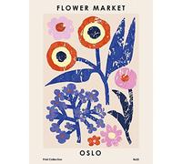 Pyramid International Flower Market Oslo Print (50cm x 40cm) (Blue/Red/Pink)
