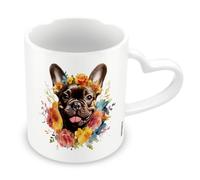 Pyramid International, Frenchie Mug, Coffee and Hot Chocolate Ceramic Mug, Heart Shaped Handle, Love My Dog Collection, 11oz / 315ml, One Size, White
