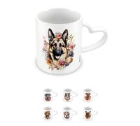 Pyramid International, German Shepherd Mug, Coffee and Hot Chocolate Ceramic Mug, Heart Shaped Handle, Watercolour Love My Dog Collection, 11oz / 315ml, One Size, White