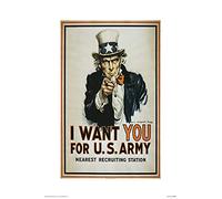 Pyramid International I Want You Uncle Sam Mounted Print Memorabilia, Multi-Colour, 30 x 40 x 1.3 cm