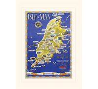 Pyramid International Isle of Man Map Mounted Print Memorabilia, Multi-Colour, 30 x 40 cm
