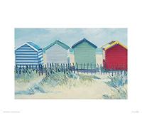 Pyramid International Jane Hewlett Suffolk Beach Huts Mounted Print Memorabilia, Multi-Colour, 30 x 40 x 1.3 cm