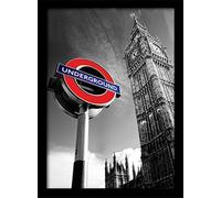 Pyramid International "London Underground Sign & Big Ben Framed Print Memorabilia, Multi-Colour, 30 x 40 cm