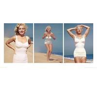 Pyramid International "Marilyn Monroe Beach Triptych Paper Art Print, Multi-Colour, 50 x 100 x 1.3 cm