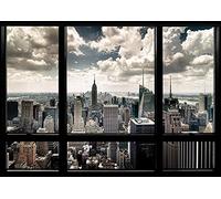 Pyramid International "New York Window Canvas Print, Cotton, Multi-Colour, 1.80 x 85.00 x 120.00 cm