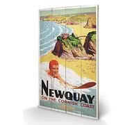 Pyramid International Newquay Surf Wood Print, Multi-Colour, 45 x 76 x 1.3 cm
