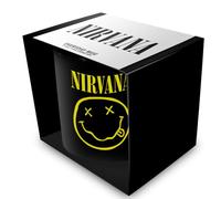 Pyramid International Nirvana (Smiley Face) Black Pod Ceramic Mug 11oz/325ml - Official Grunge Band Gift for Fans, Coffee Tea Cup, Collectible Rock Drinkware, Music Merch - One Size