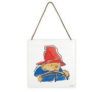 Pyramid International Paddington Bear Artwork (Driving With Paddington Design) 20cm x 20cm x 3cm Woodblock with Hanging Cord - Official Merchandise , Blue,Gold,Red