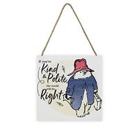Pyramid International Paddington Bear Artwork (Kind and Polite Design) 20cm x 20cm x 3cm Woodblock with Hanging Cord - Official Merchandise c, Blue,Gold,Red