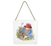 Pyramid International Paddington Bear Artwork (Picnic With Paddington Design) 20cm x 20cm x 3cm Woodblock with Hanging Cord - Official Merchandise , Blue,Gold,Red